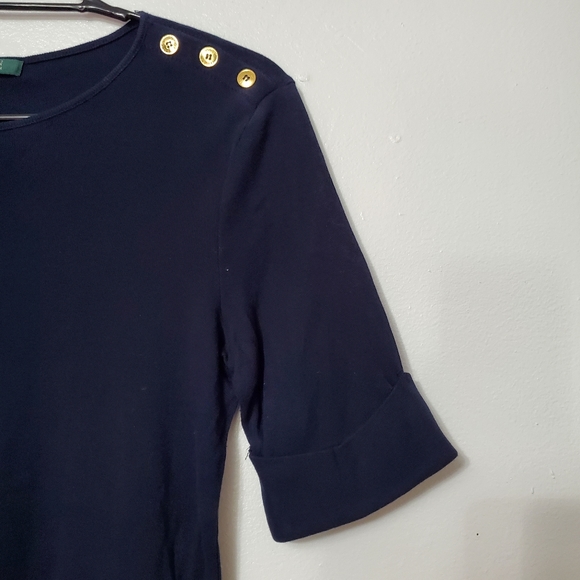 Womens Shirt Small Button Shoulder Elbow Sleeve Crew Neck Ralph Lauren - Picture 8 of 11